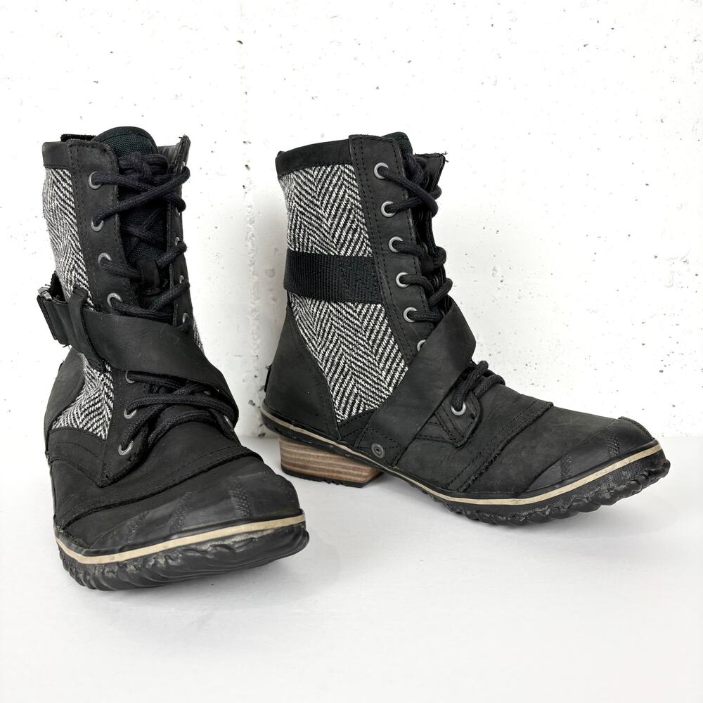Sorel Womens Slimboot Herringbone Lace Up Waterproof Boots Black Leather Size 10 - Picture 7 of 10